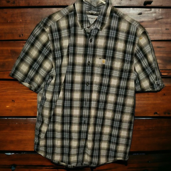 Carhartt Mens Medium Plaid Flannel Short Sleeve Shirt Blue Size M - Picture 1 of 3